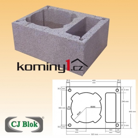 Komínová tvárnice CJ Blok - keramzitová 52x40x24 cm s větrací šachtou
